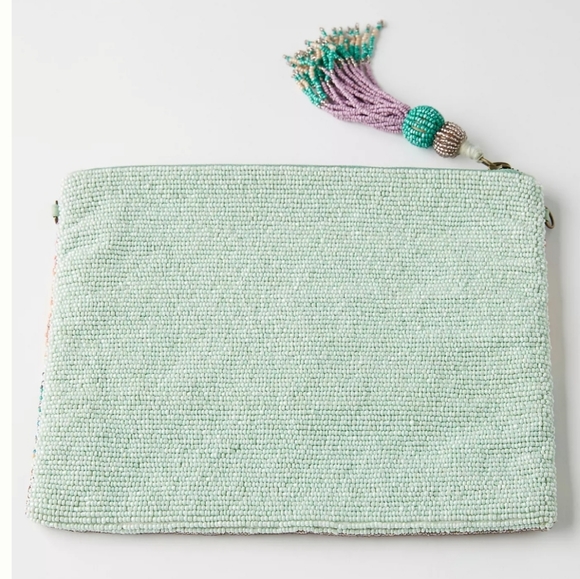 Anthropologie Aurore Beaded Clutch- pink + stripes - Picture 2 of 7